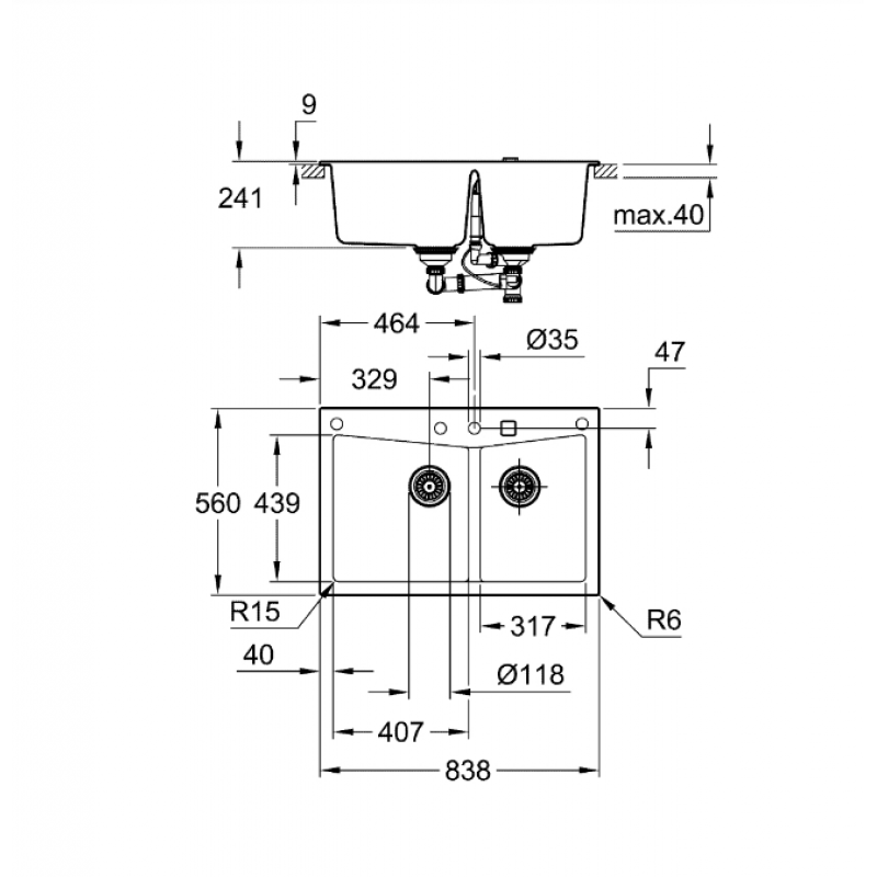 Кухненска мивка гранит GROHE K700, сив мат - цена: 599.00лв.